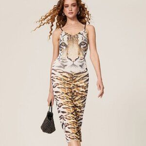AFRM Wild Tiger Amina Mesh Sleeveless Midi Dress S/P